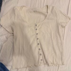 American Eagle Outfitters Cream Button-Down Ribbed Top